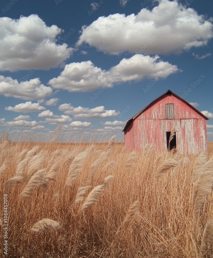 Discover the Beauty of a Rustic Barn Against a Stunning Sky Filled with Fluffy Clouds and Swaying Golden Grasses in a Serene Rural Landscape Environment Discover the Beauty of a Rustic Barn Against a Stunning Sky Filled with Fluffy Clouds and Swaying Golden Grasses in a Serene Rural Landscape Environment
