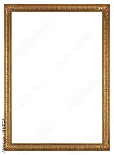 A narrow frame of a painting in a classic design on a transparent background, in PNG format. 