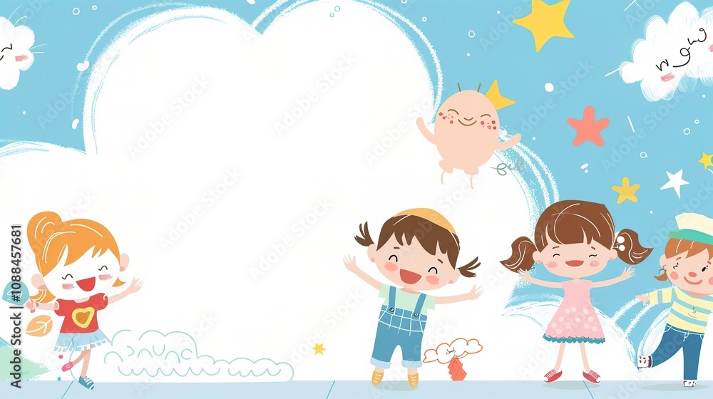 Cute Children's Cartoon Background - A Whimsical World of Fun and Imagination for Kids. The Colorful and Playful Elements, with Charming Characters and Cheerful Scenes Cute Children's Cartoon Background - A Whimsical World of Fun and Imagination for Kids. The Colorful and Playful Elements, with Charming Characters and Cheerful Scenes