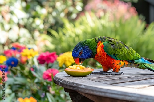 Wallpaper Mural parrot eat piece of fruits Torontodigital.ca
