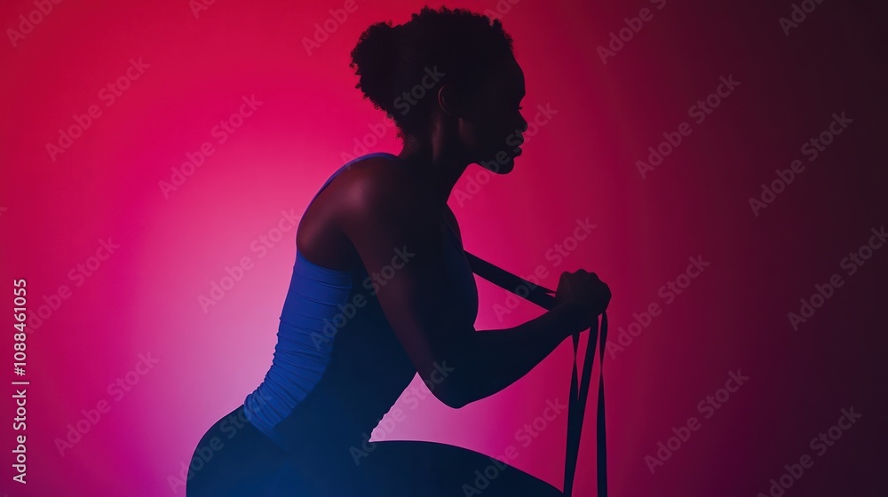 Naklejka premium Silhouette of a woman exercising with resistance bands.