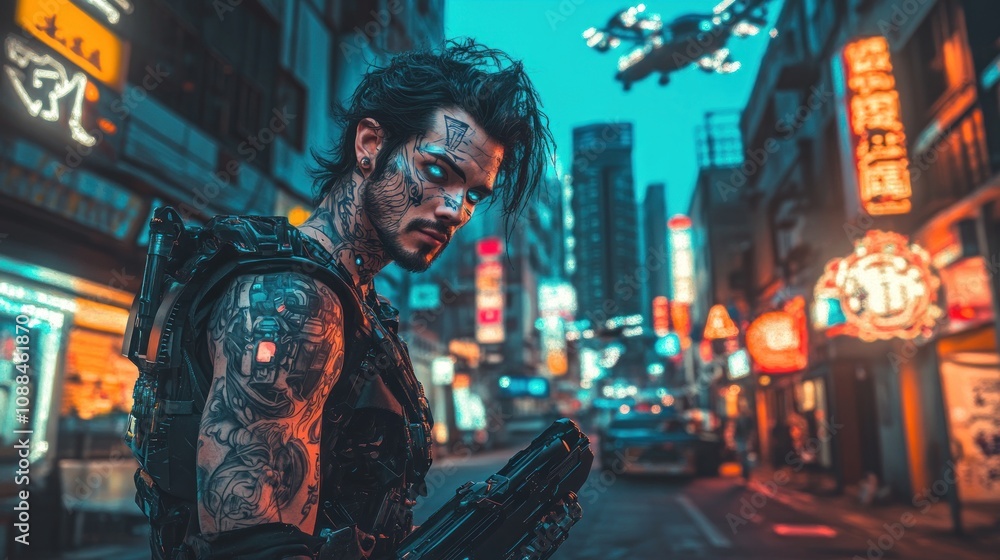 Cyberpunk City Warrior: A Futuristic Night in Neon-Lit Streets Cyberpunk City Warrior: A Futuristic Night in Neon-Lit Streets