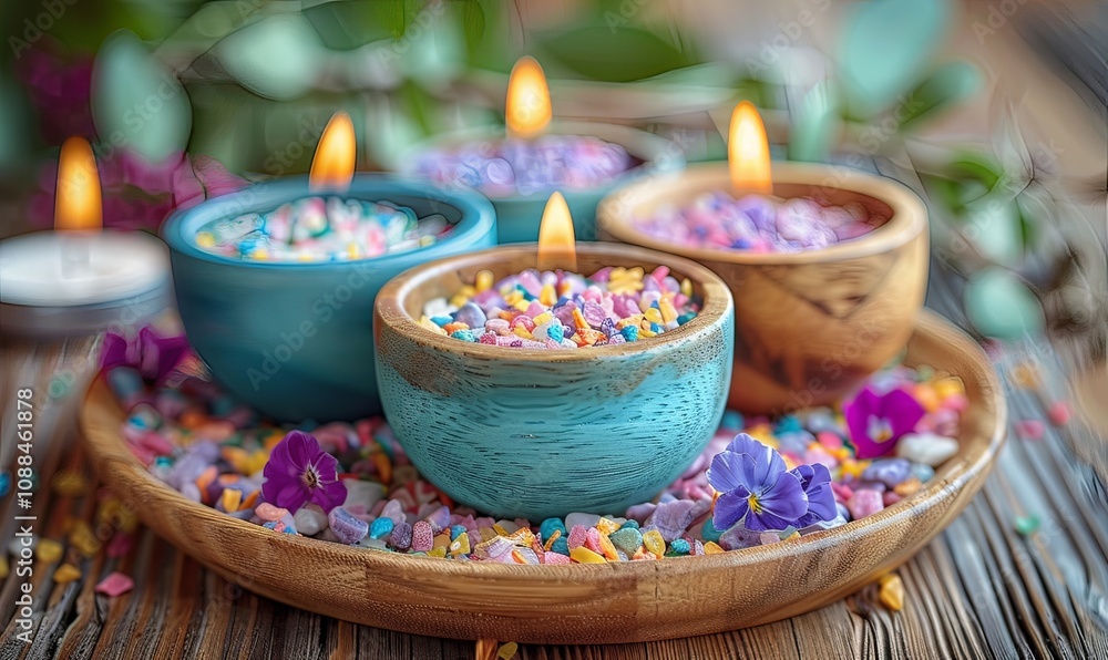 A mystical tarot card layout unfolds on a rustic wooden table, illuminated by the warm glow of flickering candles. Vivid decorations enhance the enchanting ambiance, inviting reflection A mystical tarot card layout unfolds on a rustic wooden table, illuminated by the warm glow of flickering candles. Vivid decorations enhance the enchanting ambiance, inviting reflection