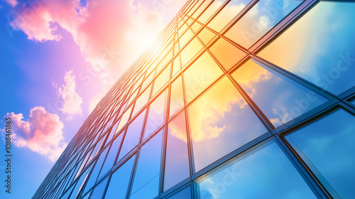 Wallpaper Mural Modern glass skyscraper reflecting colorful skies with dynamic architecture Torontodigital.ca