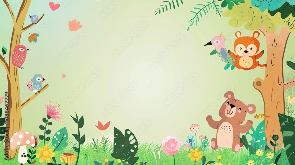Cute Children's Cartoon Background - A Whimsical World of Fun and Imagination for Kids. The Colorful and Playful Elements, with Charming Characters and Cheerful Scenes Cute Children's Cartoon Background - A Whimsical World of Fun and Imagination for Kids. The Colorful and Playful Elements, with Charming Characters and Cheerful Scenes