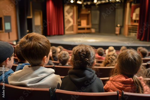 A field trip to a local theater, where students watch a play and participate in a backstage tour