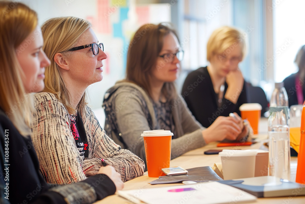 A focus group facilitator guiding a conversation about user experience with a digital product A focus group facilitator guiding a conversation about user experience with a digital product