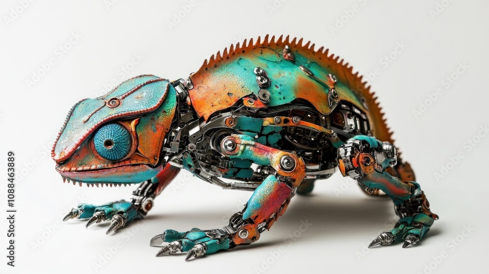 Fototapeta premium Marvelous Mechanical Chameleon: A Masterpiece of Steampunk Art