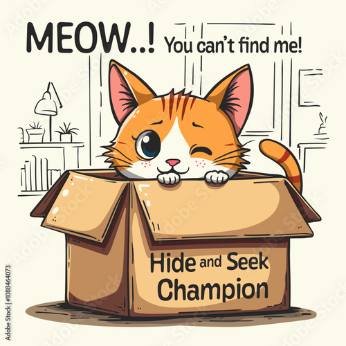 Adorable Kitten Peeking from Box with Playful Message