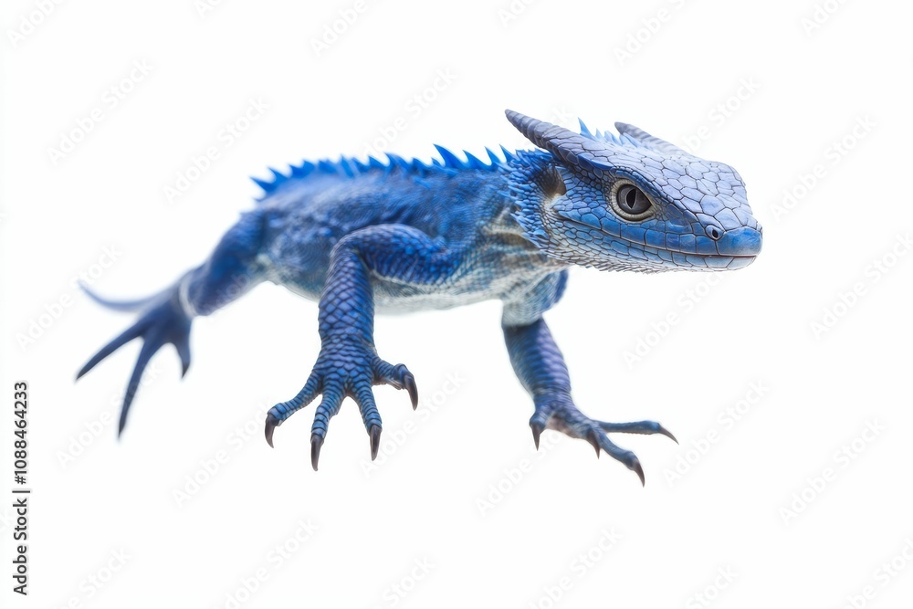 Naklejka premium Blue lizard with horns on white background.