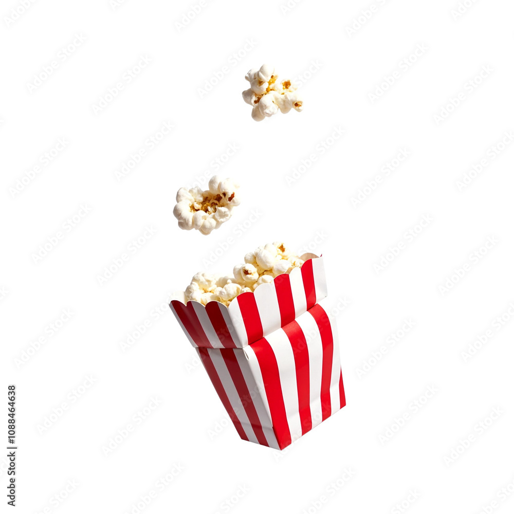 Obraz premium box of popcorn floating in the air on transparent background. Popcorn png