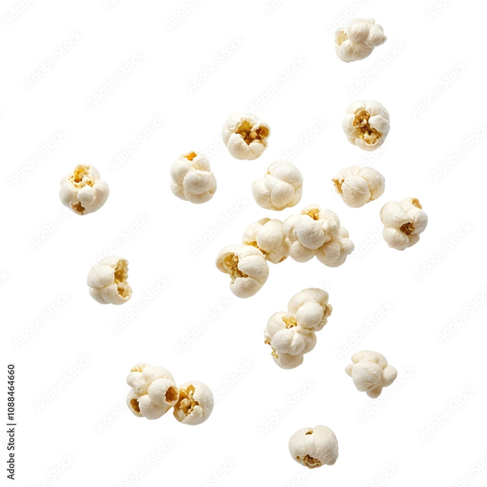 Obraz premium Popcorn floating in the air on transparent background. Popcorn png