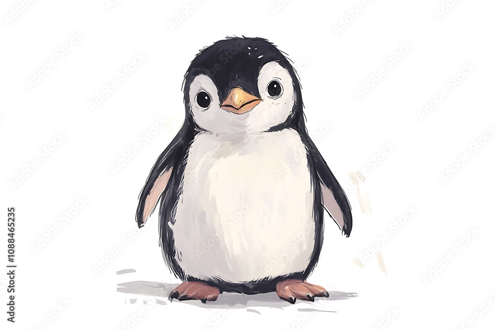 Fototapeta premium A cute, cartoon-style penguin character with a friendly expression.