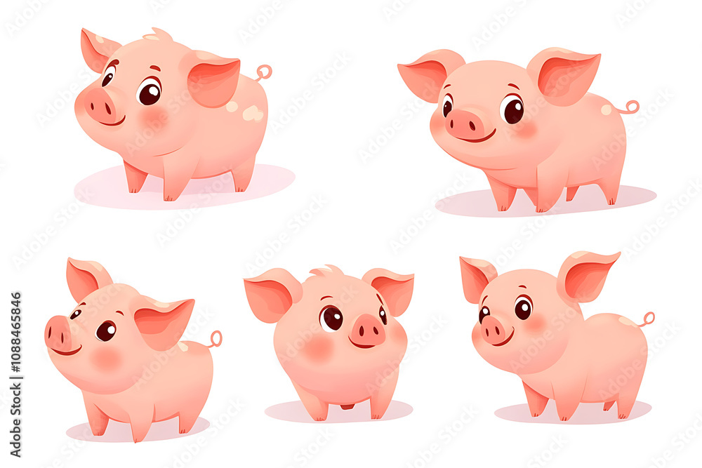 A collection of cute cartoon pigs in various poses and expressions. A collection of cute cartoon pigs in various poses and expressions.