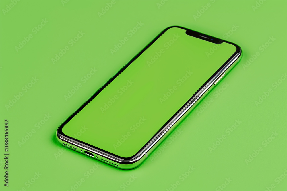Modern Smartphone with a Blank Screen on a Bright Green Background, Perfect for Mockups, Product Displays, and Digital Content Creation Needs Modern Smartphone with a Blank Screen on a Bright Green Background, Perfect for Mockups, Product Displays, and Digital Content Creation Needs