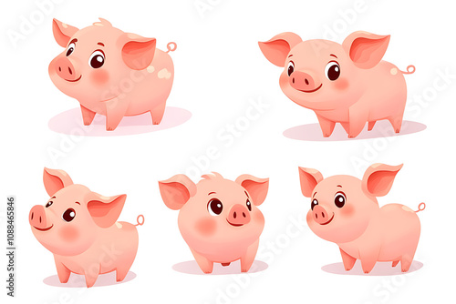 A collection of cute cartoon pigs in various poses and expressions.