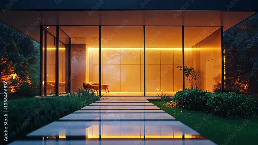 Modern Glass House in a Serene Forest at Night Modern Glass House in a Serene Forest at Night