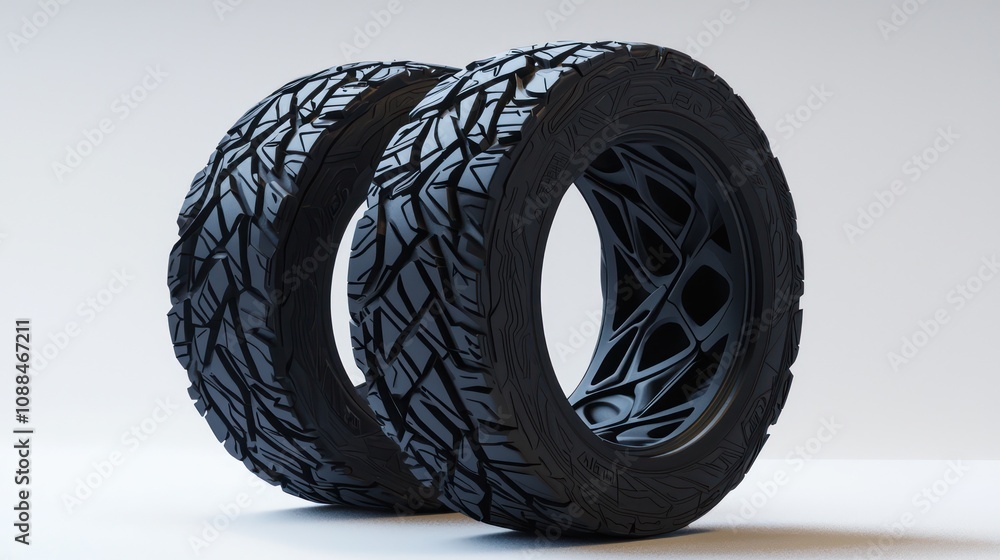 Obraz premium Detailed 3D model of a tire designed for high traction.
