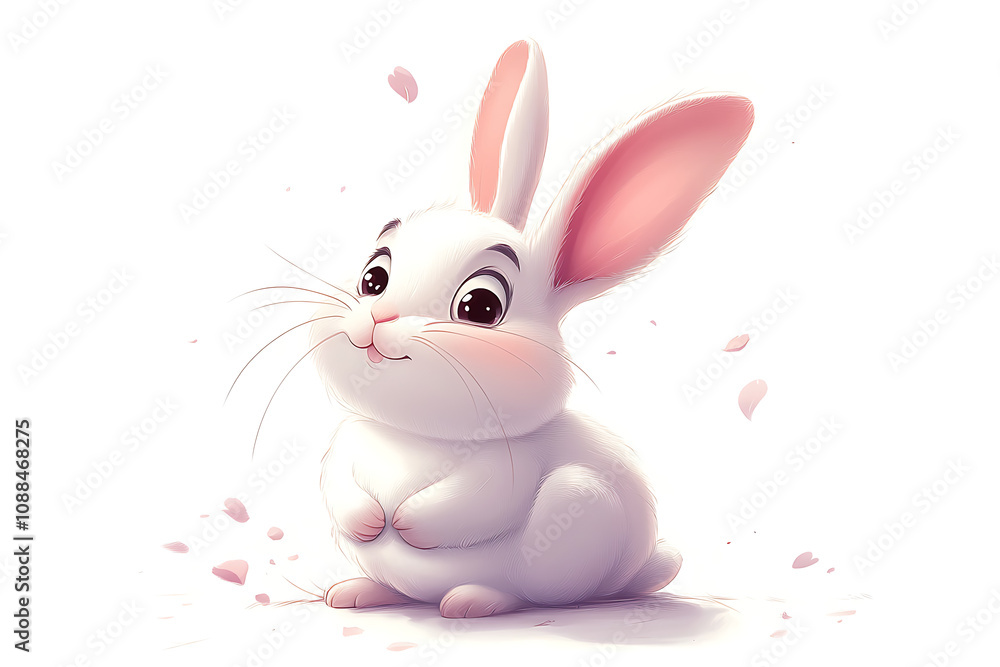 Fototapeta premium A cute, cartoon-style white rabbit with large ears and a joyful expression.