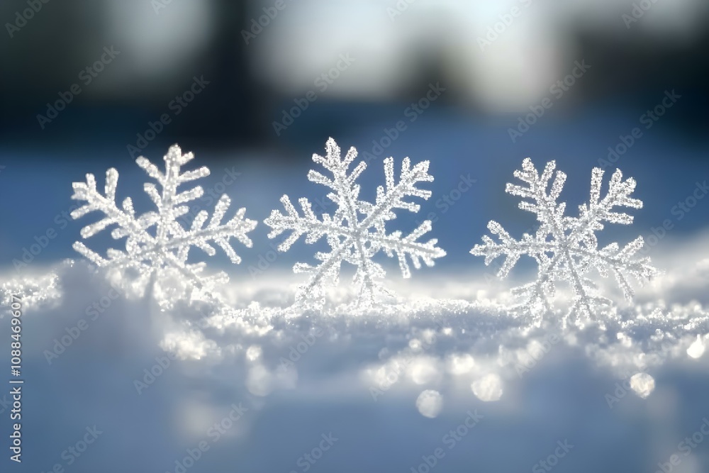 Soft Snow with Delicate Snowflakes and Blurred Background Soft Snow with Delicate Snowflakes and Blurred Background