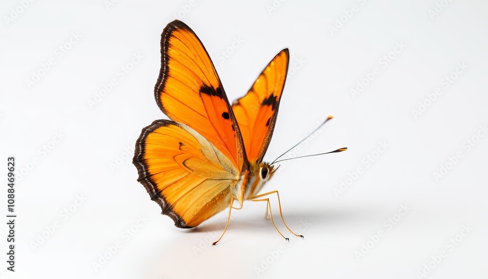 Obraz premium Vibrant orange butterfly resting on white surface with delicate wings
