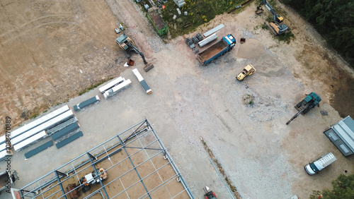 Engineering and building new commercial civil object on construction site