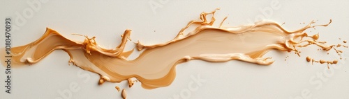 Liquid foundation splash on a white isolated background, showcasing smooth texture and rich color tones.