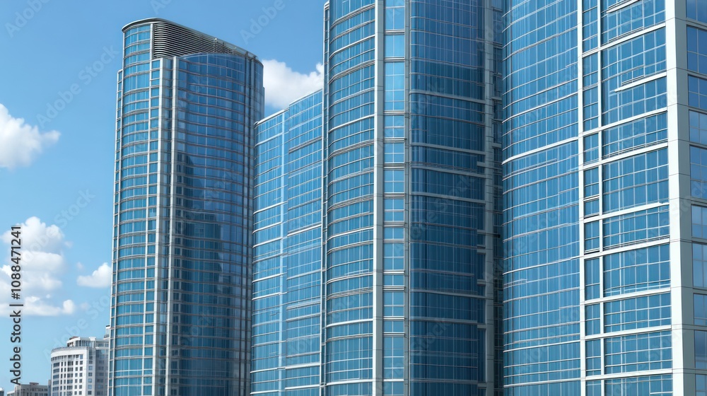 Modern glass skyscrapers reflecting the sky in an urban setting. Modern glass skyscrapers reflecting the sky in an urban setting.