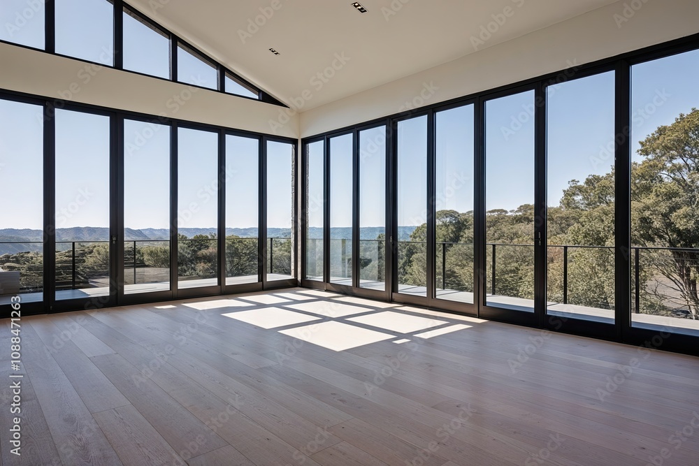 Obraz premium Spacious Room with Large Windows and Stunning Views in Contemporary Home Design