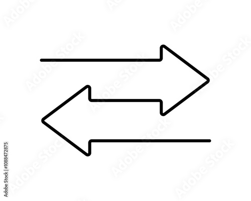 Transfer double arrow icon. Two opposite direction symbol. Exchange line arrow icon. Remove sign. Transfer symbol. Vector illustration isolated on white background.
