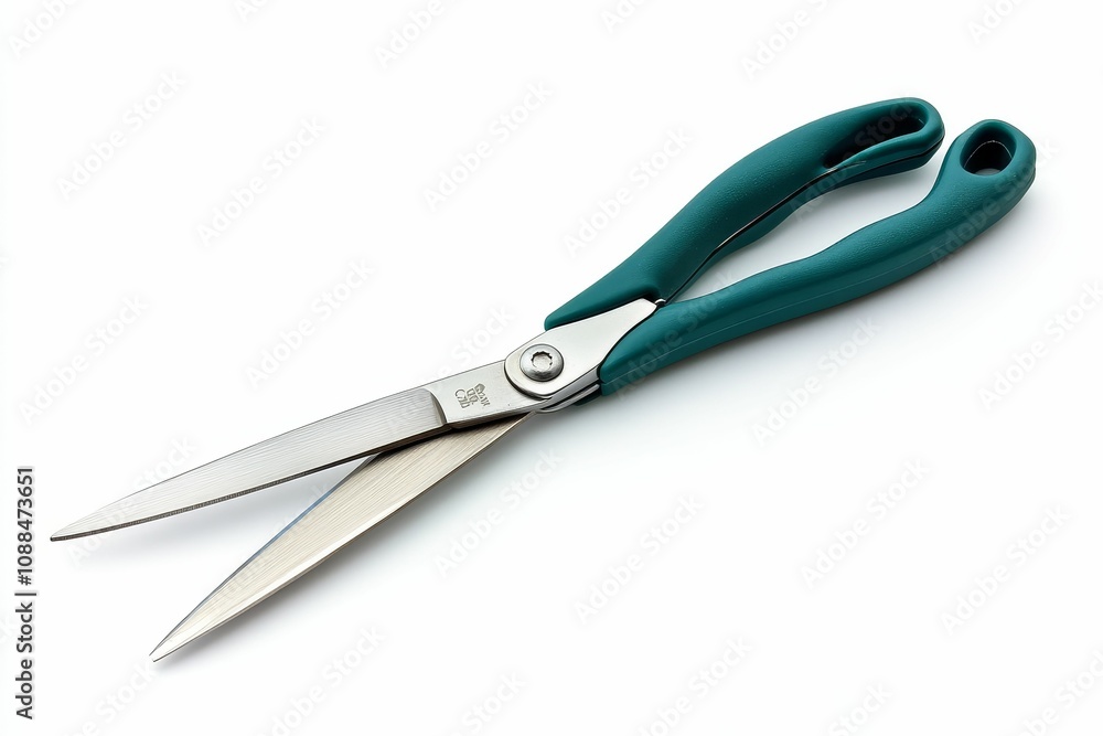 Teal handled scissors on white background. Teal handled scissors on white background.