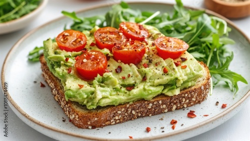 Avocado Toast with Cherry Tomatoes and Arugula