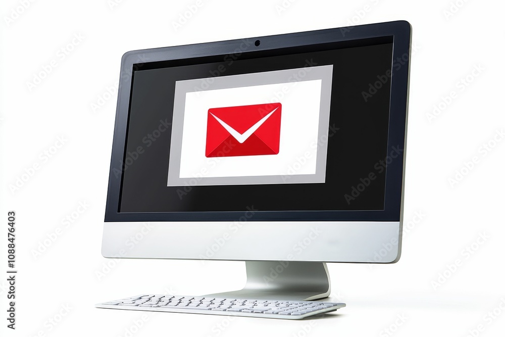 Computer monitor displaying a red email icon. Computer monitor displaying a red email icon.