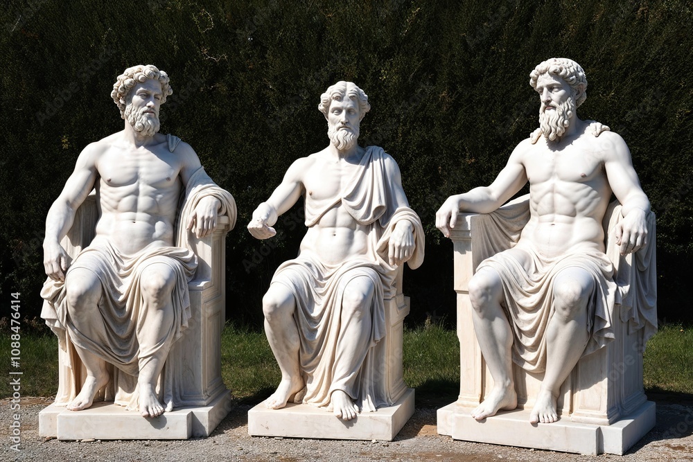 Set of Marble Philosopher Statues in Antique Detail Set of Marble Philosopher Statues in Antique Detail