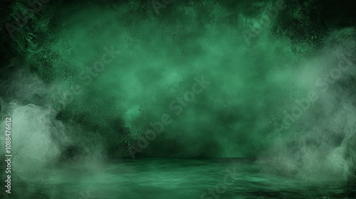 Dark green mystical background, a swirling abstract scene of smoke and water effects