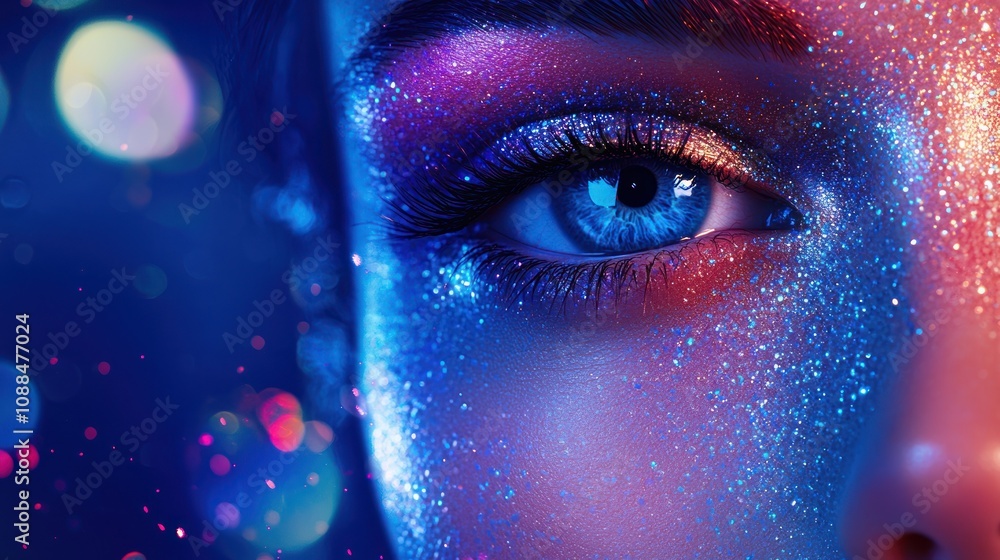 Close-up of a woman's eye with glitter makeup Close-up of a woman's eye with glitter makeup