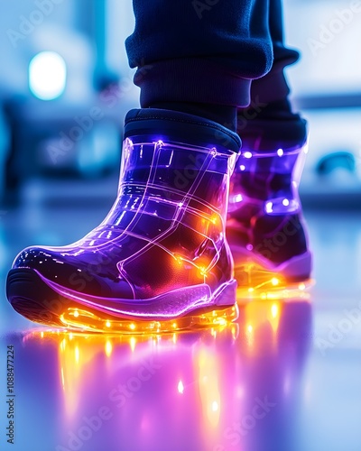 Close-up of a child's foot in a supportive rehabilitation boot, bright therapy room background, gentle lighting showcasing innovation and comfort