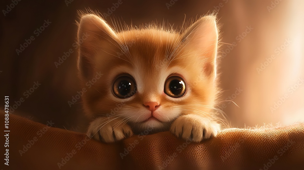 Curious kitten gazing cozy home animal portrait warm lighting close-up adorable concept Curious kitten gazing cozy home animal portrait warm lighting close-up adorable concept