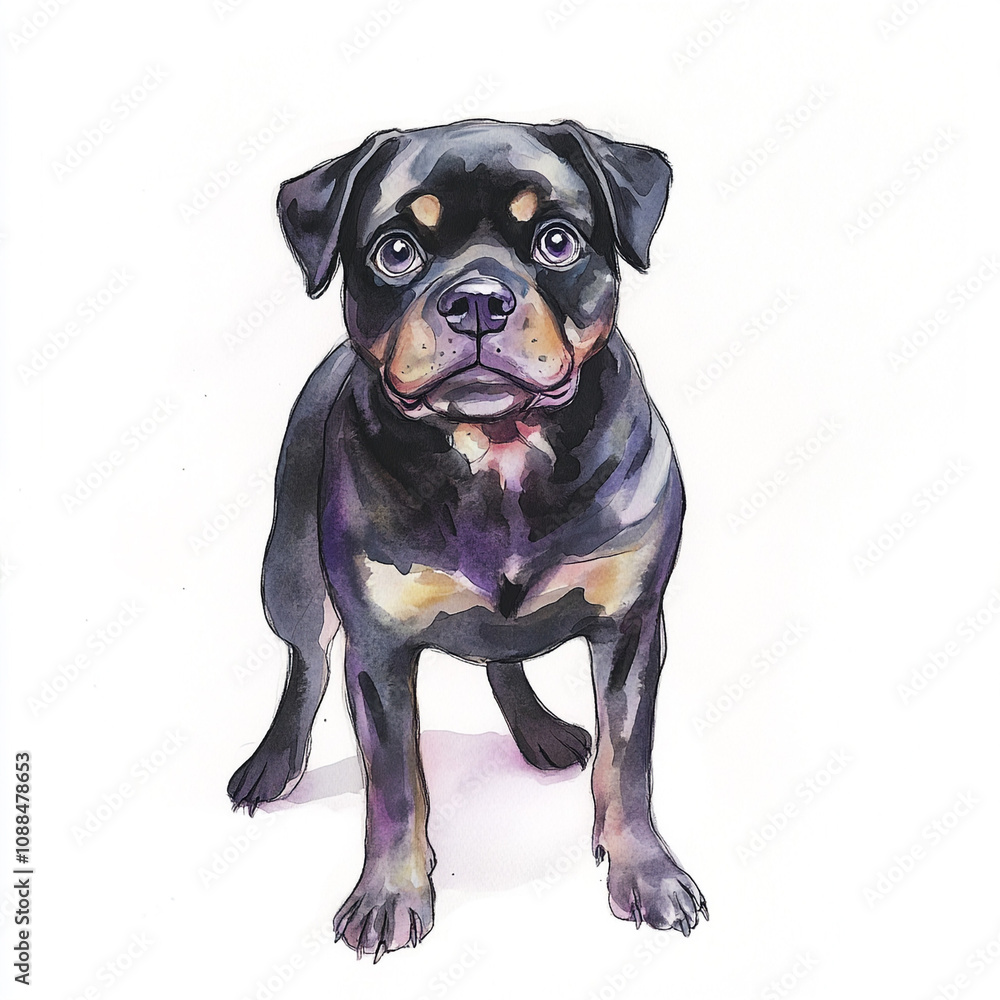Fototapeta premium Rottweiler Dog Watercolor Cute And Creepy Dog Clip Art Illustration