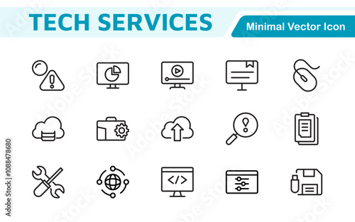 Technology and Development Icon Set. Modern and innovative icons tailored for tech apps and projects, perfect for showcasing development tools, software solutions, and cutting-edge technologies.