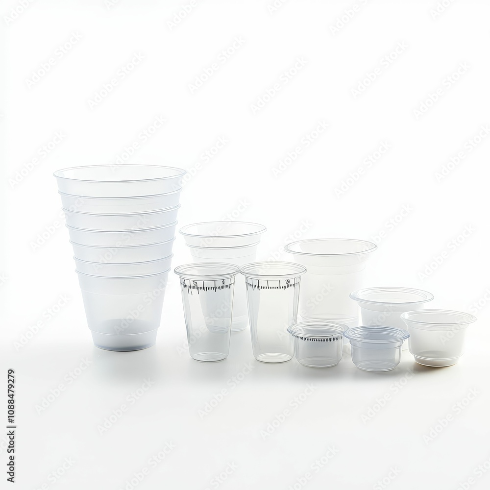 Clear plastic cups of varying sizes. Clear plastic cups of varying sizes.