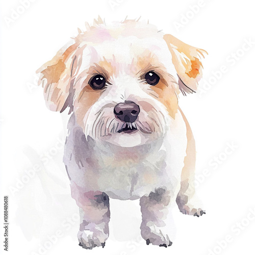 Dandie Dinmont Terrier Dog Watercolor Painting: Simple and Charming Pet Portrait photo