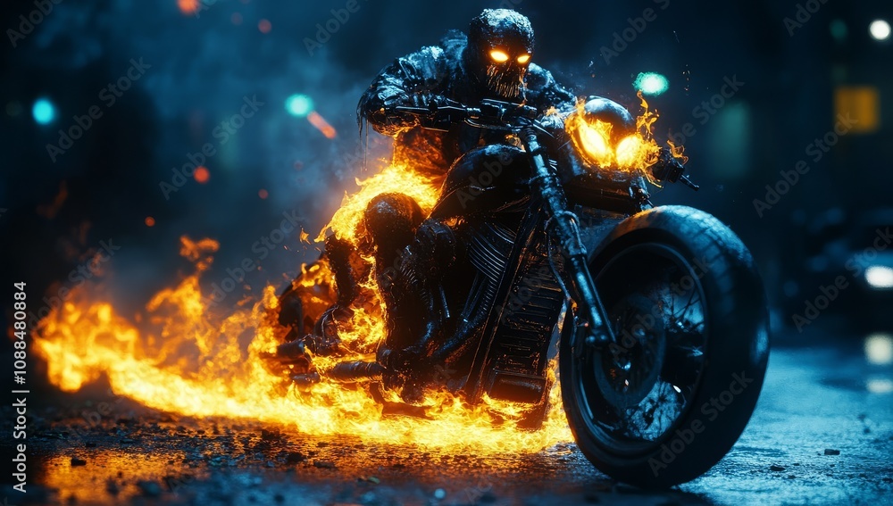 Fiery Motorcycle Ride of the Ghost Rider Fiery Motorcycle Ride of the Ghost Rider