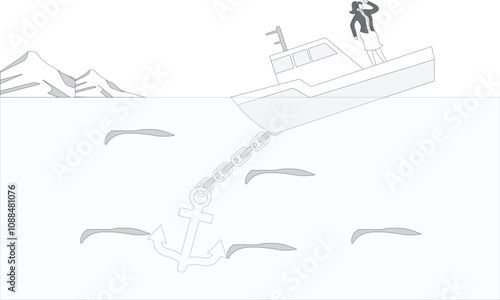 Businesswoman sinking with a heavy anchor