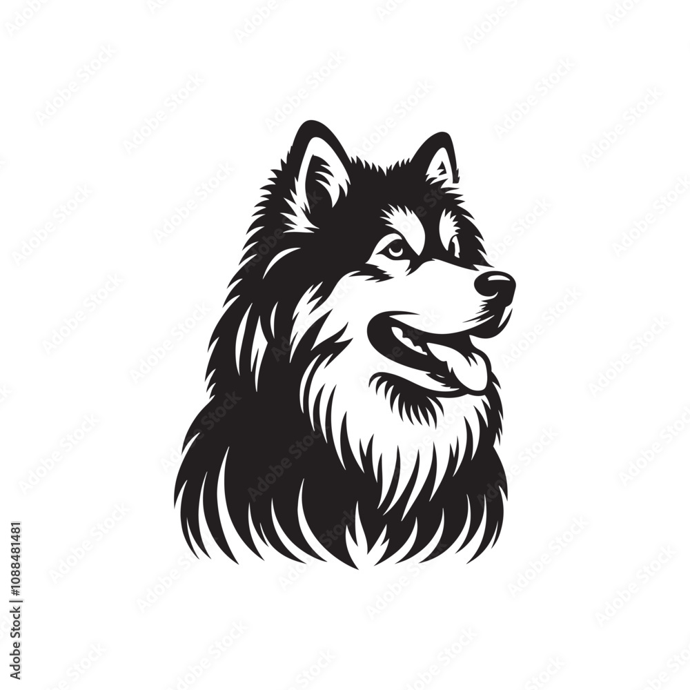 Naklejka premium Alaskan Malamute Silhouette - Minimalist Alaskan Malamute Dog Vector - Illustration of Dog.