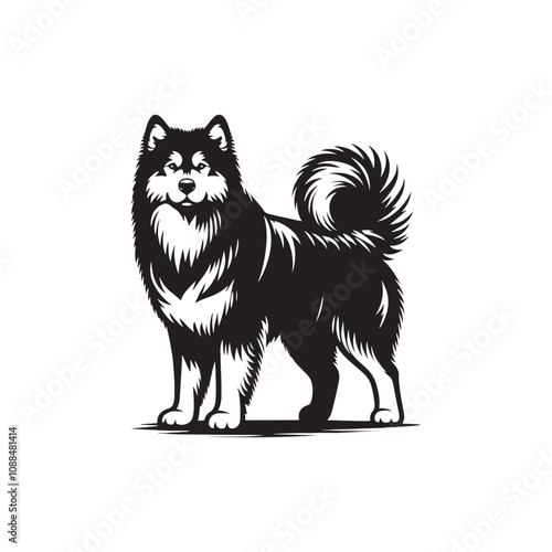 Alaskan Malamute Silhouette - Minimalist Alaskan Malamute Dog Vector - Illustration of Dog.