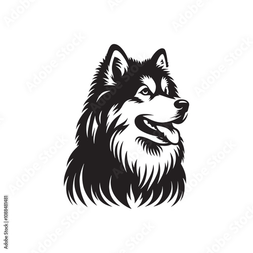 Alaskan Malamute Silhouette - Minimalist Alaskan Malamute Dog Vector - Illustration of Dog.