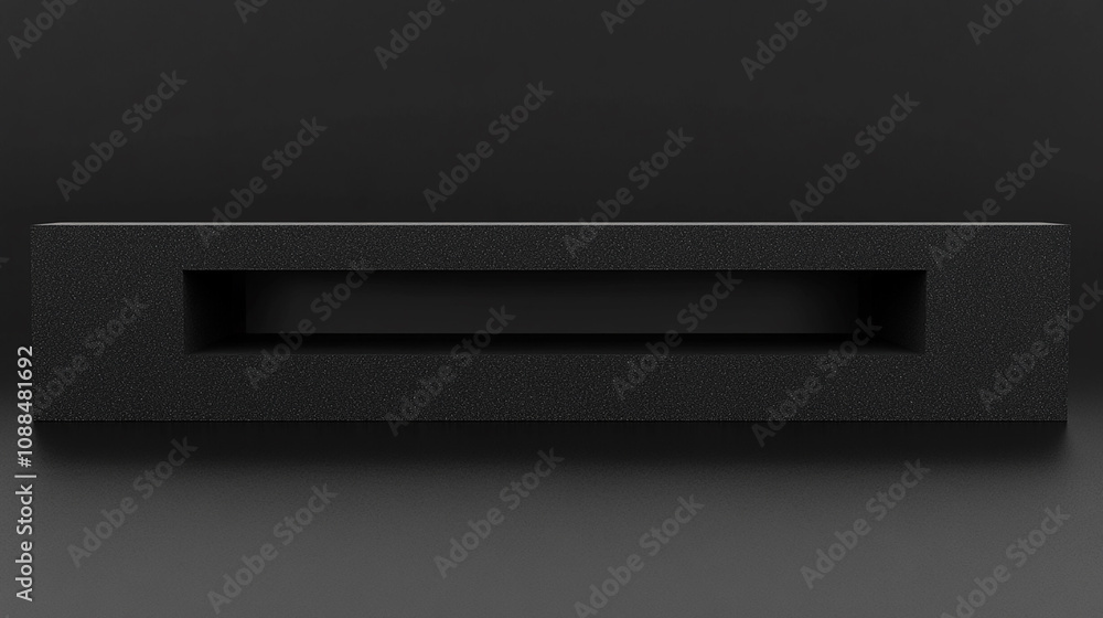 A black rectangular object with a horizontal slot in the middle, on a dark background. A black rectangular object with a horizontal slot in the middle, on a dark background.