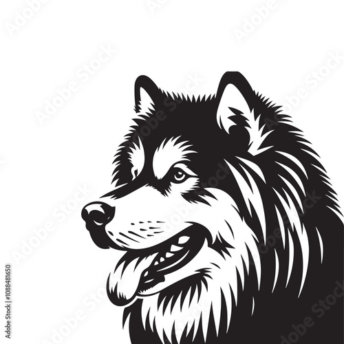 Alaskan Malamute Silhouette - Minimalist Alaskan Malamute Dog Vector - Illustration of Dog.