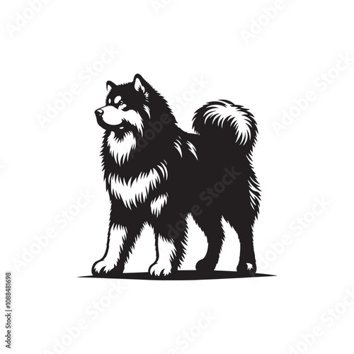 Alaskan Malamute Silhouette - Minimalist Alaskan Malamute Dog Vector - Illustration of Dog.